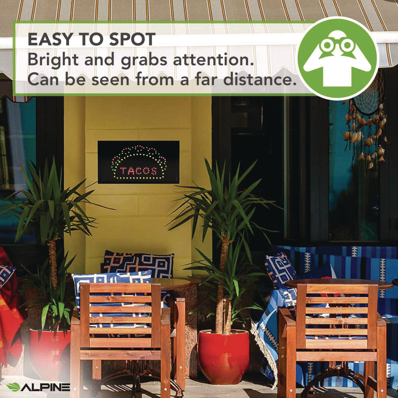 Alpine Industries LED Rectangular TACO Sign, 19 x 10, Black Frame, Green/Red/Yellow Graphics (ALHALP49711) Each