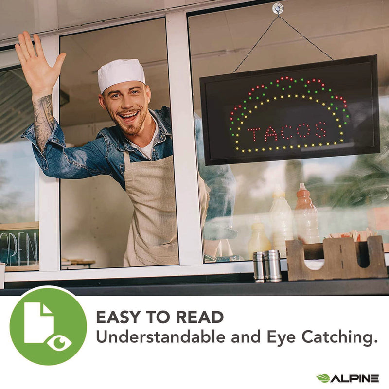 Alpine Industries LED Rectangular TACO Sign, 19 x 10, Black Frame, Green/Red/Yellow Graphics (ALHALP49711) Each