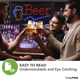 Alpine Industries LED Rectangular Beer Sign, 19 x 10, Black Frame, Blue/Green/Orange/Red/White Graphics (ALHALP49714) Each