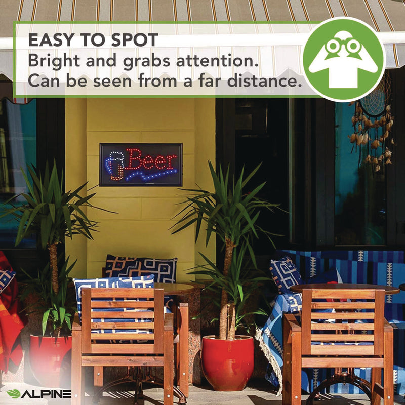 Alpine Industries LED Rectangular Beer Sign, 19 x 10, Black Frame, Blue/Green/Orange/Red/White Graphics (ALHALP49714) Each