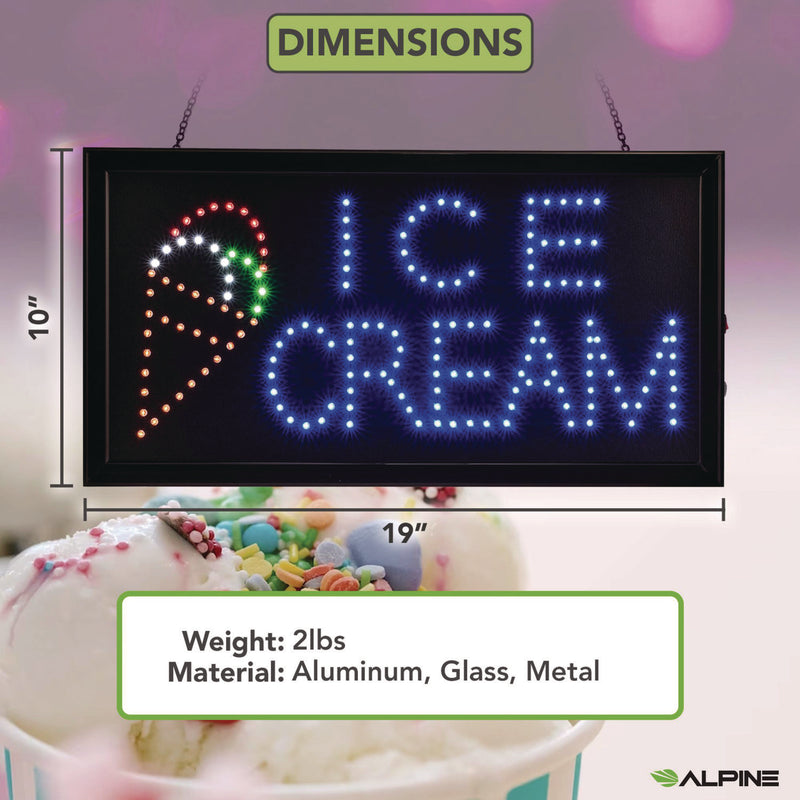 Alpine Industries LED Rectangular Ice Cream Sign, 19 x 10, Black Frame, Blue/Green/Orange/Red/White Graphics (ALHALP49713) Each