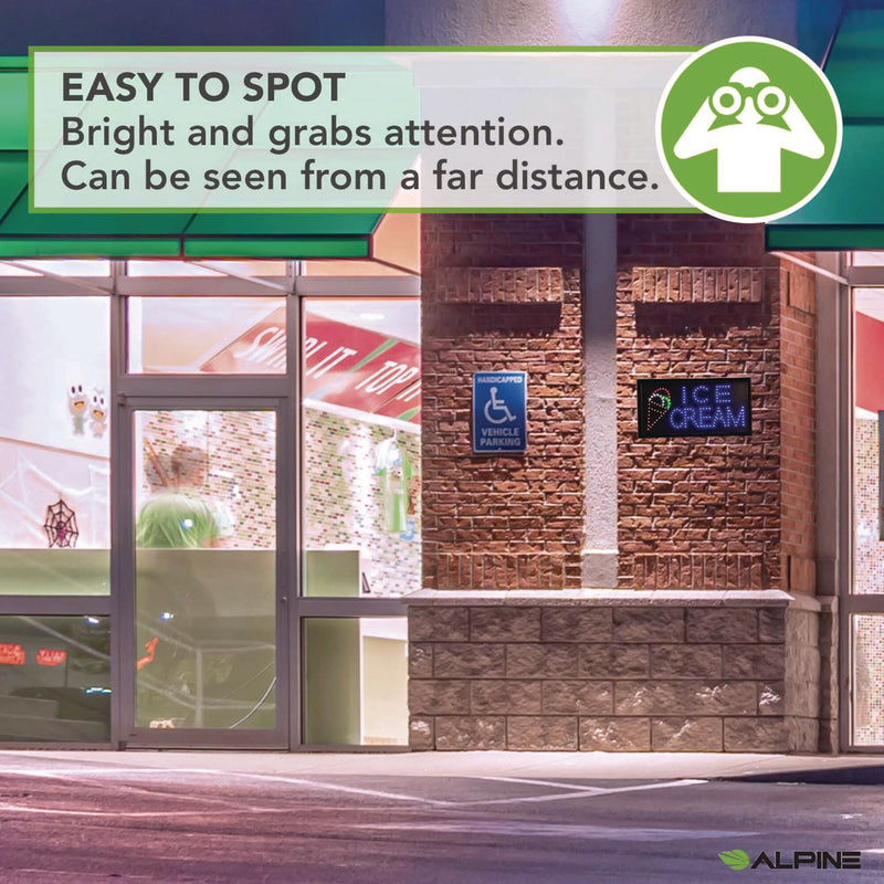 Alpine Industries LED Rectangular Ice Cream Sign, 19 x 10, Black Frame, Blue/Green/Orange/Red/White Graphics (ALHALP49713) Each