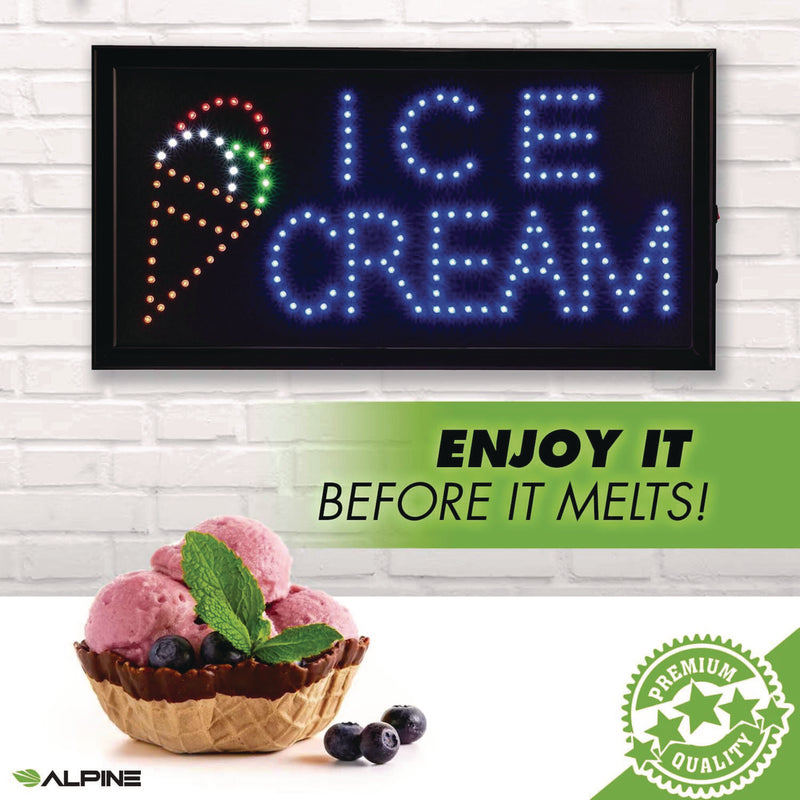 Alpine Industries LED Rectangular Ice Cream Sign, 19 x 10, Black Frame, Blue/Green/Orange/Red/White Graphics (ALHALP49713) Each