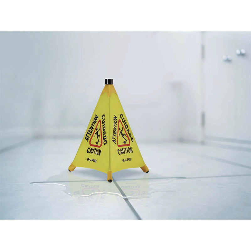 Alpine Industries Tri-fold Multi-Lingual Pop-Up Wet Floor Sign, 2.95 x 2.55 x 20, Yellow (ALHALP49820) Each
