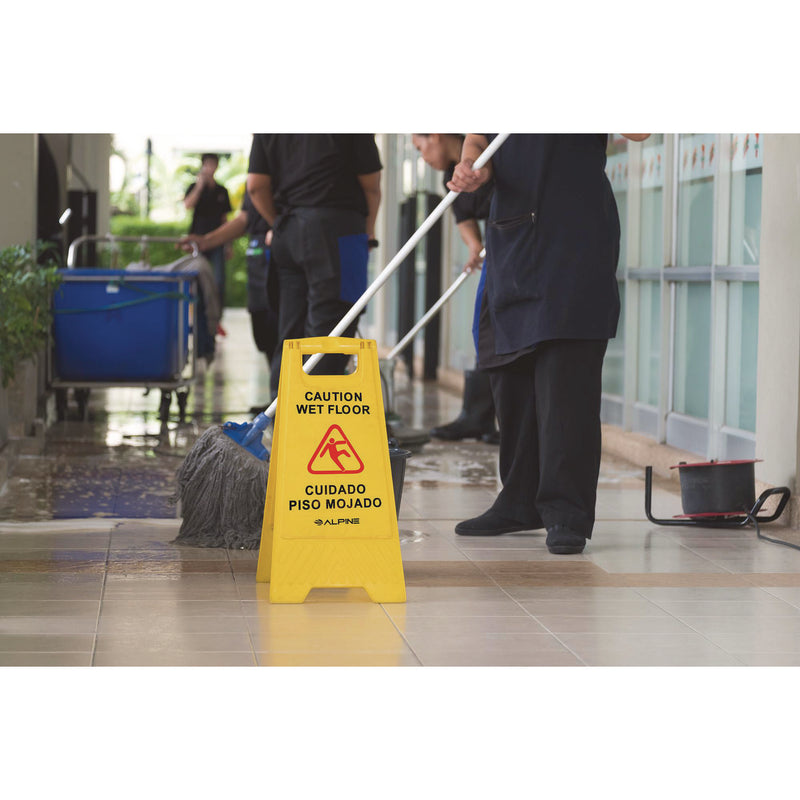 Alpine Industries Bilingual Caution Wet Floor Sign, 11.8 x 0.7 x 24.6, Yellow, 3/Carton (ALHALP4993) Case of 3