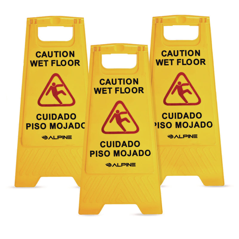 Alpine Industries Bilingual Caution Wet Floor Sign, 11.8 x 0.7 x 24.6, Yellow, 3/Carton (ALHALP4993) Case of 3