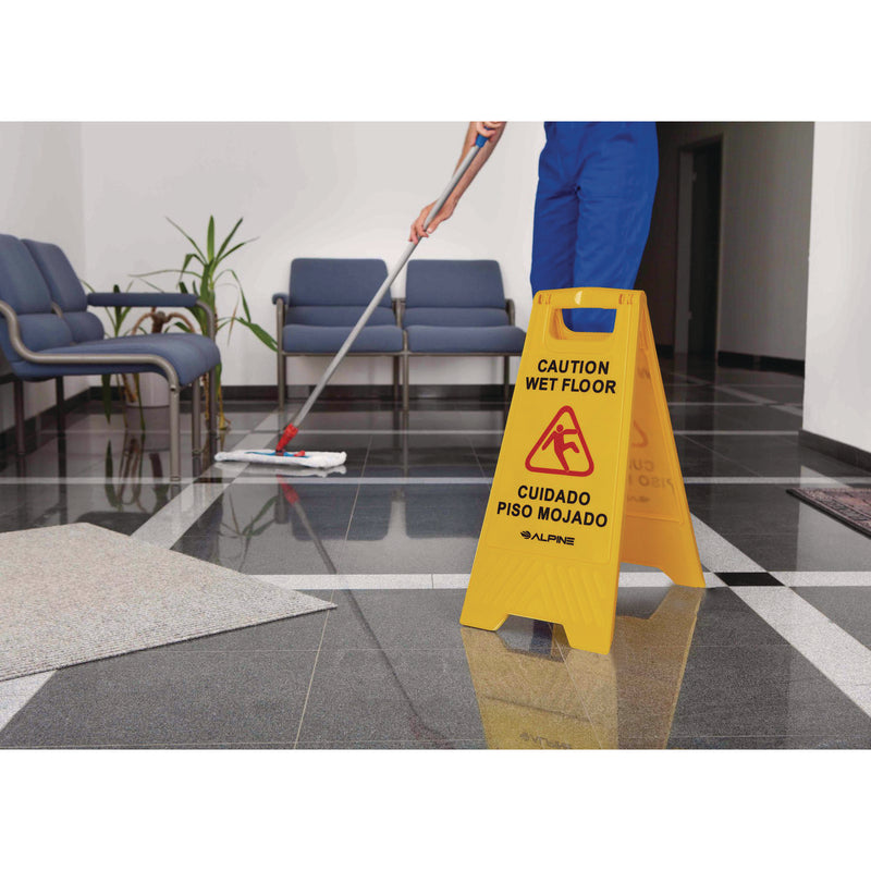 Alpine Industries Bilingual Caution Wet Floor Sign, 11.8 x 0.7 x 24.6, Yellow, 3/Carton (ALHALP4993) Case of 3