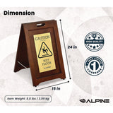 Alpine Industries 2-Sided Plated Wooden A-Frame Bilingual Wet Floor Sign, 15 x 2 x 24, Brass (ALHALP499BRA) Each