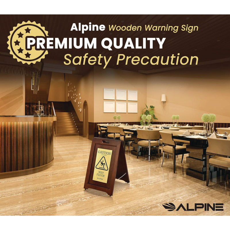 Alpine Industries 2-Sided Plated Wooden A-Frame Bilingual Wet Floor Sign, 15 x 2 x 24, Brass (ALHALP499BRA) Each