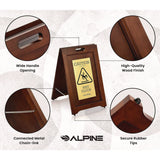Alpine Industries 2-Sided Plated Wooden A-Frame Bilingual Wet Floor Sign, 15 x 2 x 24, Brass (ALHALP499BRA) Each