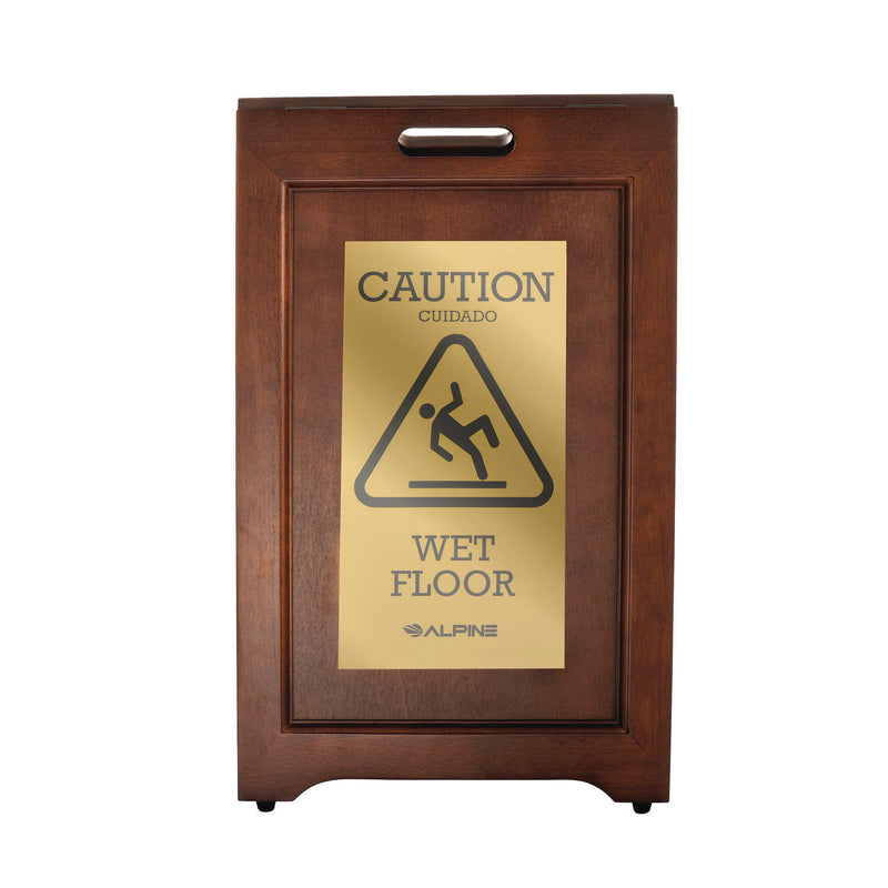 Alpine Industries 2-Sided Plated Wooden A-Frame Bilingual Wet Floor Sign, 15 x 2 x 24, Brass (ALHALP499BRA) Each