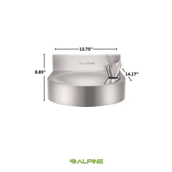 Alpine Industries Wall-Mounted Indoor/Outdoor Water Fountain, Single-Level, Non-Filtered, Non-Refrigerated, Silver (ALHALP70001) Each