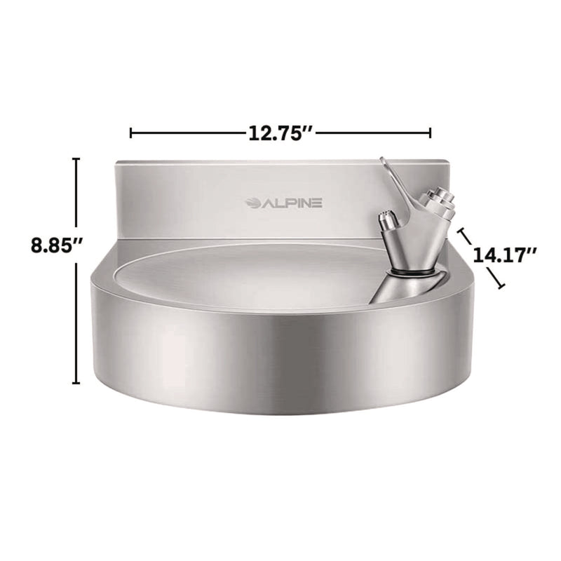 Alpine Industries Wall-Mounted Indoor/Outdoor Water Fountain, Single-Level, Non-Filtered, Non-Refrigerated, Silver (ALHALP70001) Each