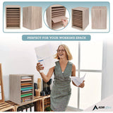 AdirOffice 11 Compartment Wood Mail Paper Sorter Literature Organizer, 11 Sections, Letter Size, 10.75 x 11.75 x 16.2, Medium Oak (ALHI50011MEO) Each