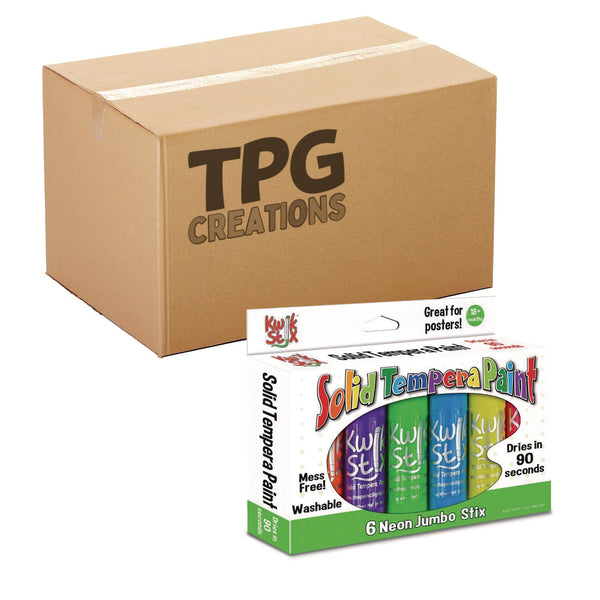 TPG Creations™ Jumbo Kwik Stix Tempera Paint Set, 6 Assorted Neon Colors, 6/Pack, 12 Packs/Carton (TPG64512) Case of 12