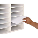 AdirOffice Wood Adjustable 12 Compartment Literature Organizer, 12 Sections, Letter Size, 20 x 11.8 x 16.3, White (ALHI50012WHI) Each