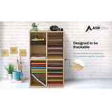 AdirOffice Wood Adjustable 12 Compartment Literature Organizer, 12 Sections, Letter Size, 20 x 11.8 x 16.3, Medium Oak (ALHI50012MEO) Each