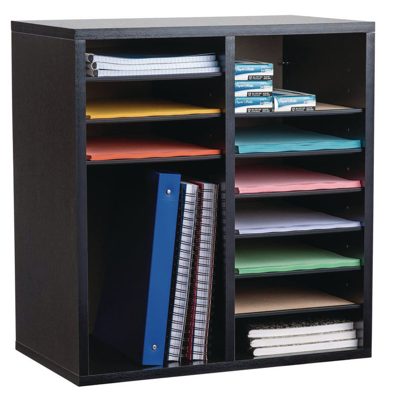 AdirOffice Wood Adjustable 16 Compartment Literature Organizer, 16 Sections, Letter Size, 20 x 11.8 x 21.4, Black (ALHI50016BLK) Each