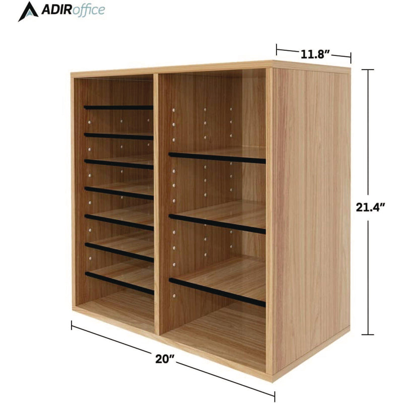 AdirOffice Wood Adjustable 16 Compartment Literature Organizer, 16 Sections, Letter Size, 20 x 11.8 x 21.4, Medium Oak (ALHI50016MEO) Each