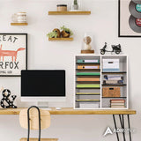 AdirOffice Wood Adjustable 16 Compartment Literature Organizer, 16 Sections, Letter Size, 20 x 11.8 x 21.4, White (ALHI50016WHI) Each