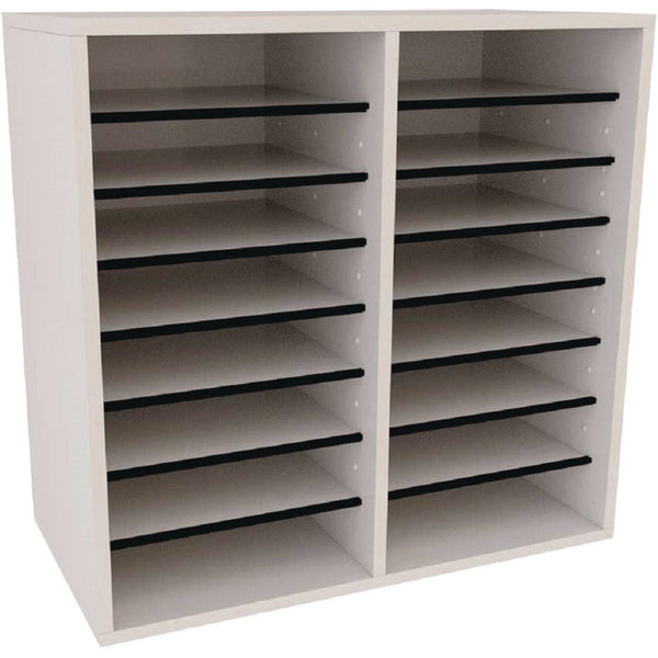 AdirOffice Wood Adjustable 16 Compartment Literature Organizer, 16 Sections, Letter Size, 20 x 11.8 x 21.4, White (ALHI50016WHI) Each