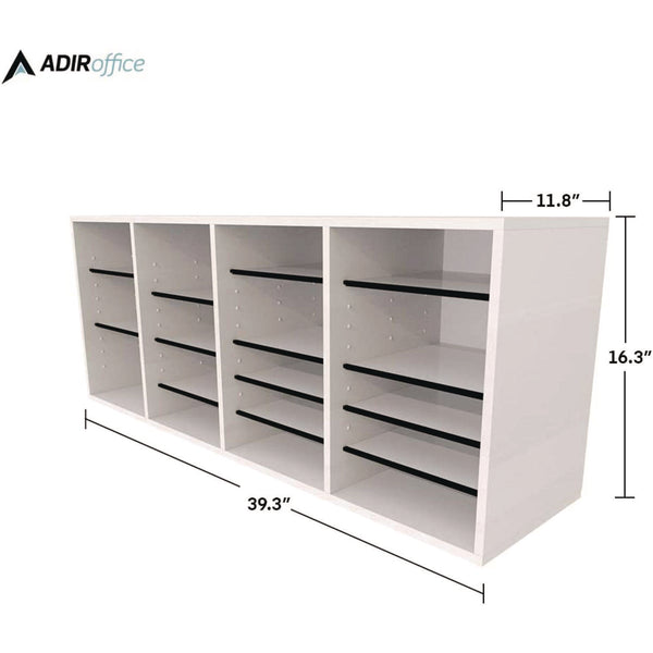 AdirOffice Wood Adjustable 24 Compartment Literature Organizer, 24 Sections, Letter Size, 39.3 x 11.8 x 16.3, White (ALHI50024WHI) Each