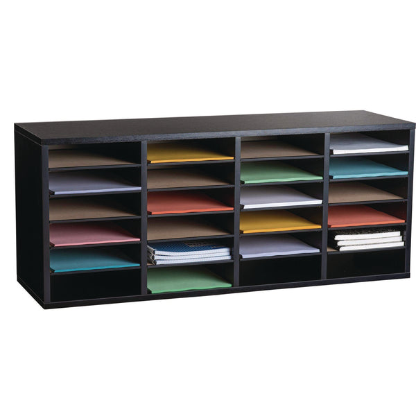 AdirOffice Wood Adjustable 24 Compartment Literature Organizer, 24 Sections, Letter Size, 39.3 x 11.8 x 16.3, Black (ALHI50024BLK) Each