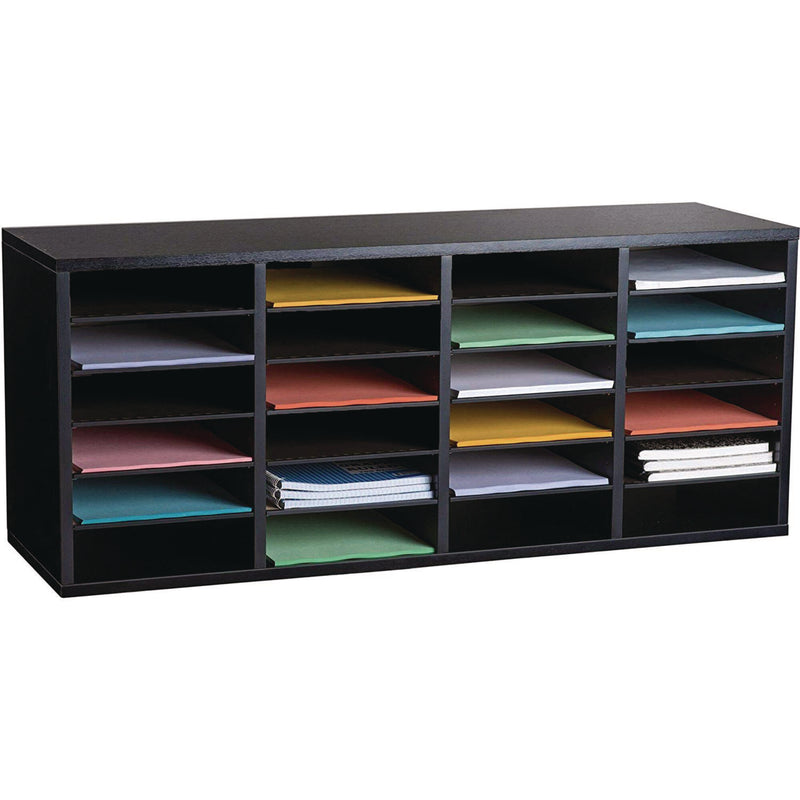AdirOffice Wood Adjustable 24 Compartment Literature Organizer, 24 Sections, Letter Size, 39.3 x 11.8 x 16.3, Black (ALHI50024BLK) Each
