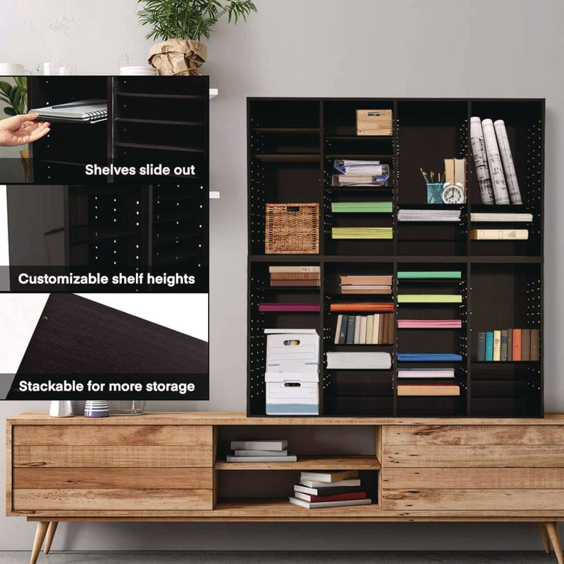 AdirOffice Wood Adjustable 36 Compartment Literature Organizer, 36 Sections, Letter Size, 39.3 x 11.8 x 23.9, Black (ALHI50036BLK) Each