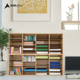 AdirOffice Wood Adjustable 24 Compartment Literature Organizer, 24 Sections, Letter Size, 39.3 x 11.8 x 16.3, Medium Oak (ALHI50024MEO) Each
