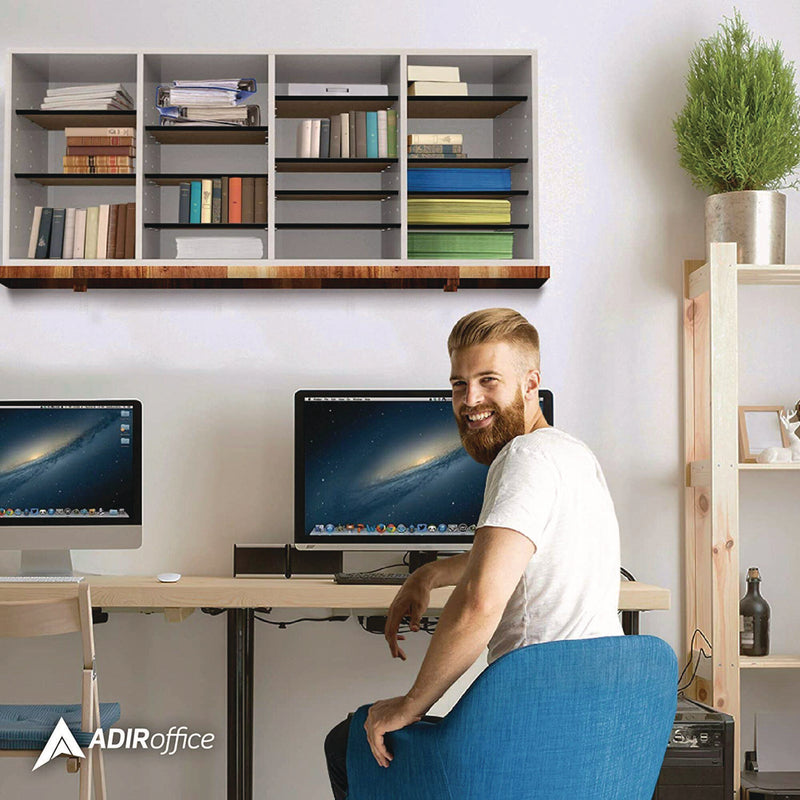 AdirOffice Wood Adjustable 24 Compartment Literature Organizer, 24 Sections, Letter Size, 39.3 x 11.8 x 16.3, White (ALHI50024WHI) Each