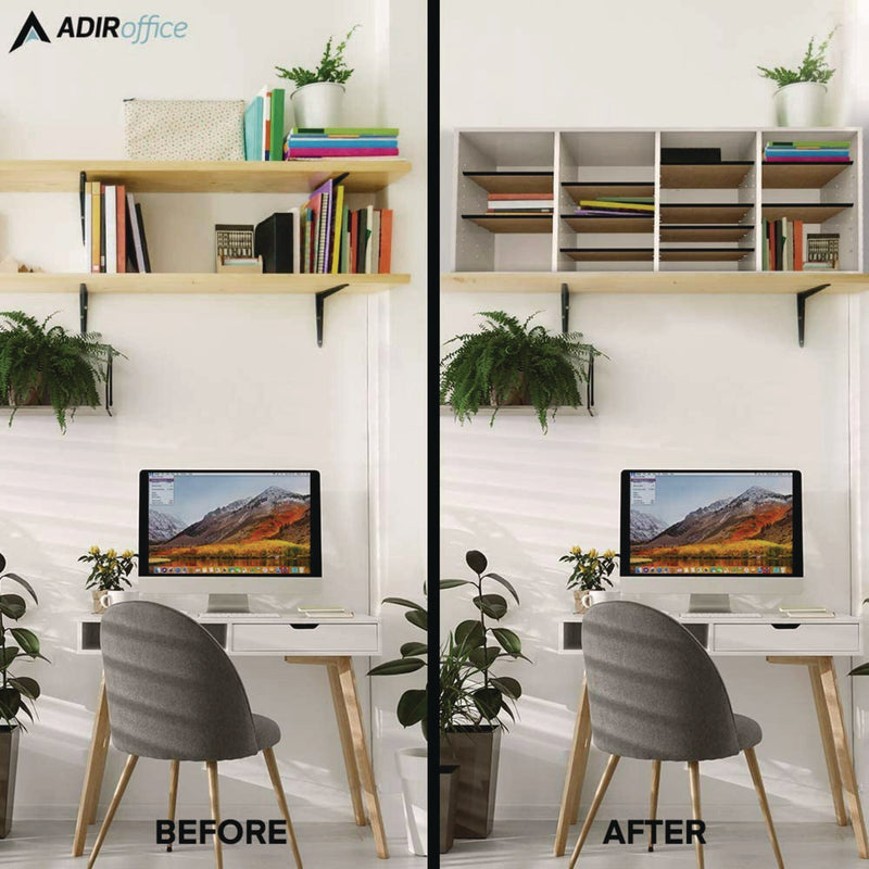 AdirOffice Wood Adjustable 24 Compartment Literature Organizer, 24 Sections, Letter Size, 39.3 x 11.8 x 16.3, White (ALHI50024WHI) Each