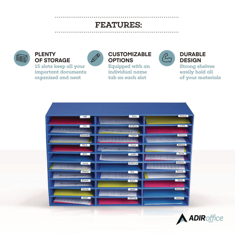 AdirOffice File Classroom Literature Organizer, 30 Sections, Letter Size, 32 x 13 x 21, Blue (ALHI50130BLU) Each