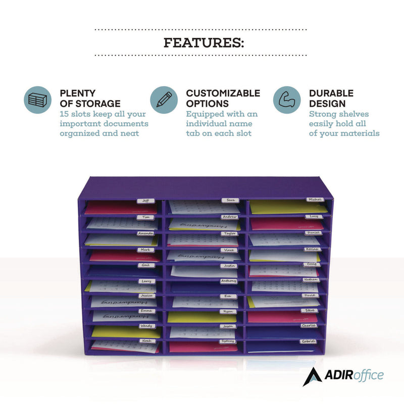 AdirOffice File Classroom Literature Organizer, 30 Sections, Letter Size, 32 x 13 x 21, Purple (ALHI50130PUR) Each