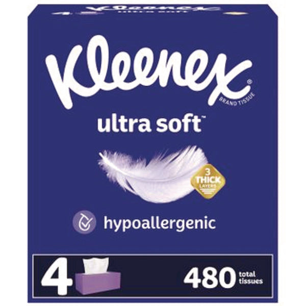 Kleenex® Ultra Soft Facial Tissue, 3-Ply, White, 120 Sheets/Box, 4 Boxes/Pack, 6 Packs/Carton (KCM54315) Case of 6