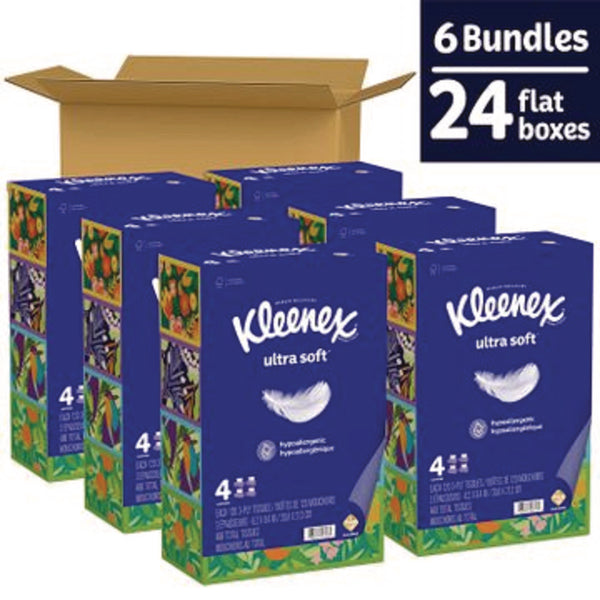 Kleenex® Ultra Soft Facial Tissue, 3-Ply, White, 120 Sheets/Box, 4 Boxes/Pack, 6 Packs/Carton (KCM54315) Case of 6