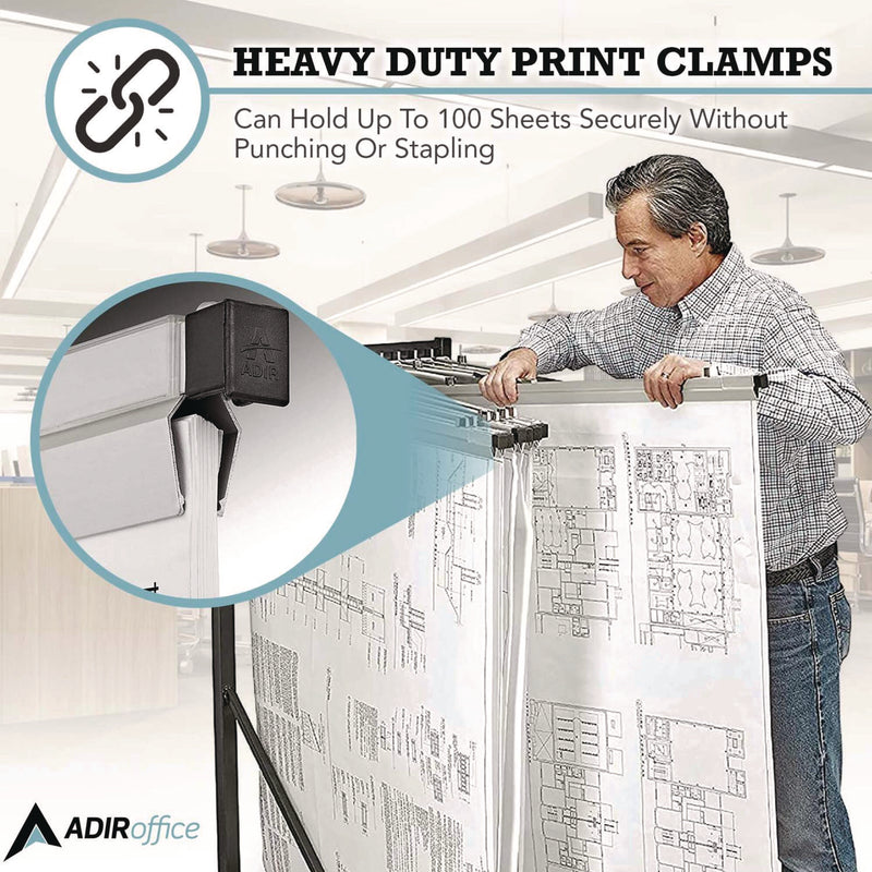 AdirOffice Blueprint Large File Document Hanging Clamps, 36" Wide Documents, 36", Silver, 6 Clamps (ALHI6046) Each