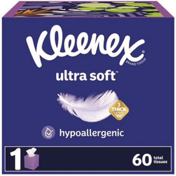 Kleenex Ultra Soft Facial Tissue, 3-Ply, White, 60 Sheets/Box, 18 Boxes/Carton (KCC54278) Case of 18