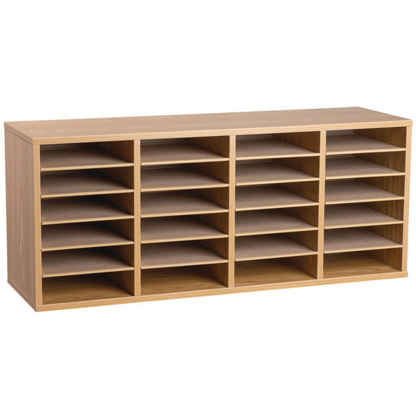 AdirOffice Wood Adjustable 24 Compartment Literature Organizer, 24 Sections, Letter Size, 39.3 x 11.8 x 16.3, Medium Oak (ALHI50024MEO) Each