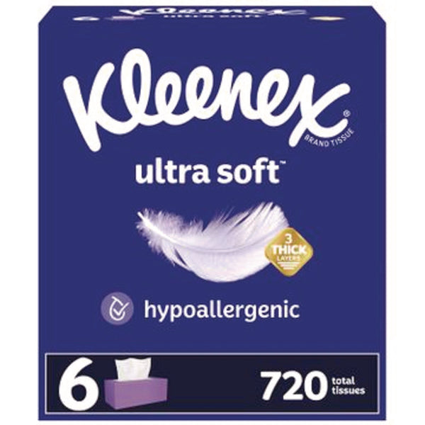 Kleenex® Ultra Soft Facial Tissue, 3-Ply, White, 120/Box, 6 Boxes/Pack, 4 Packs/Carton (KCM54317) Case of 4