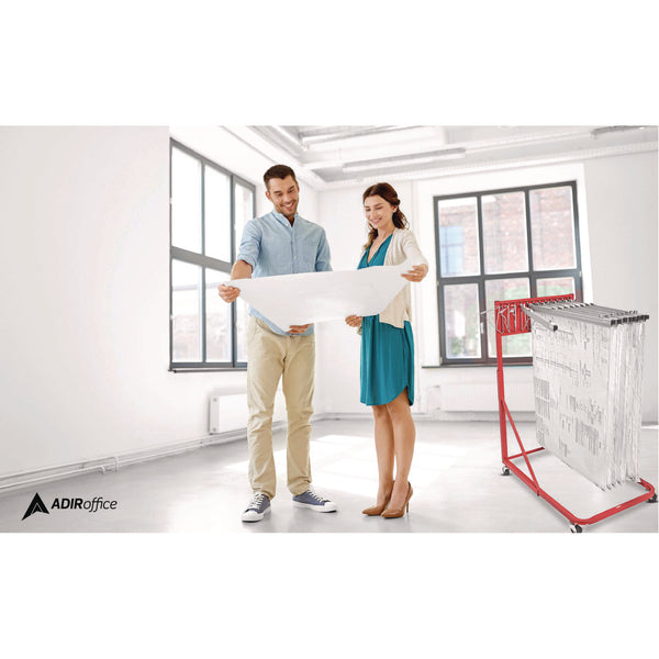 AdirOffice Blueprint Storage Cabinet Rolling Stand, Assorted Document Sizes Accomodated, 27" x 28.5" to 46.5" x 46" to 66", Red (ALHI613RED) Each