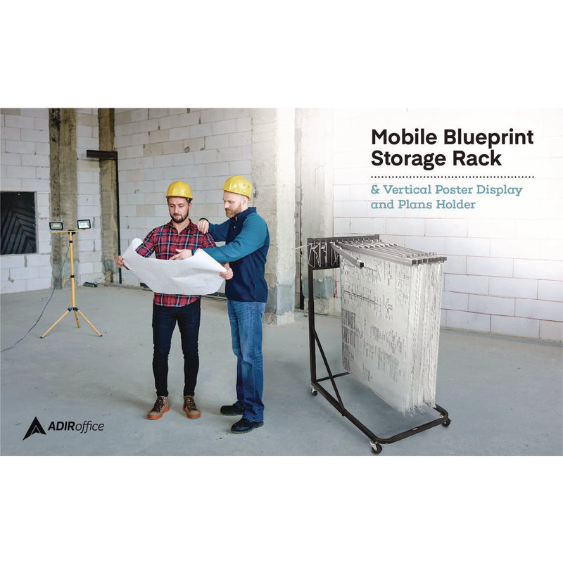 AdirOffice Blueprint Storage Cabinet Rolling Stand, Assorted Document Sizes Accomodated, 27" x 28.5" to 46.5" x 46" to 66", Blue (ALHI613BLU) Each