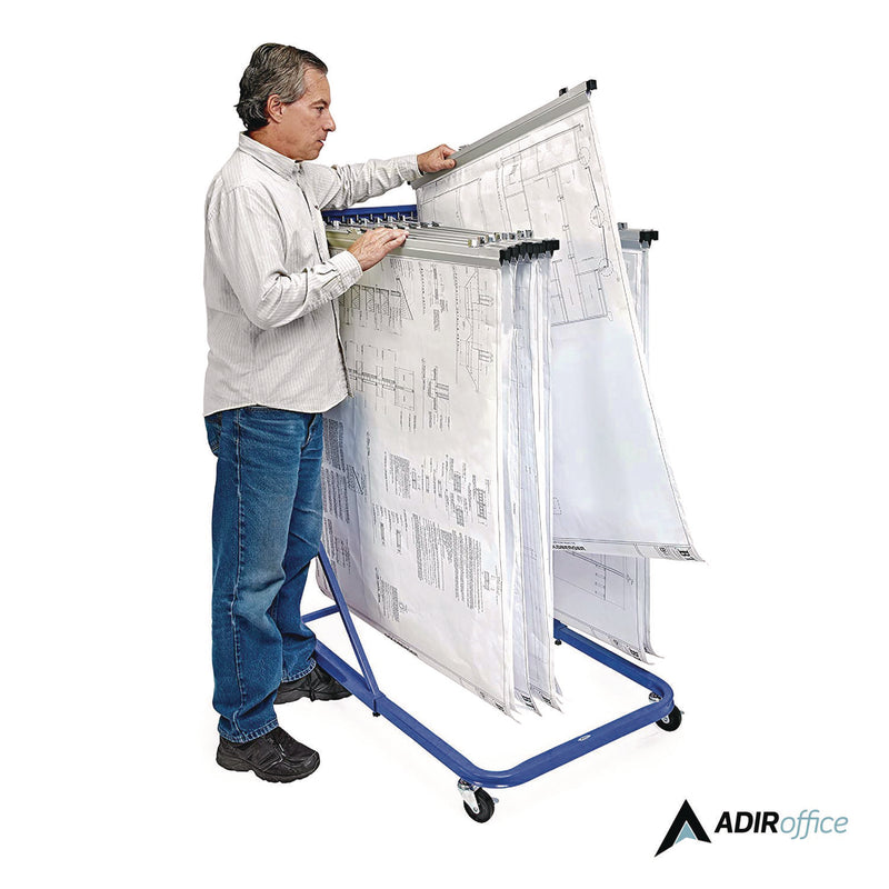 AdirOffice Blueprint Storage Cabinet Rolling Stand, Assorted Document Sizes Accomodated, 27" x 28.5" to 46.5" x 46" to 66", Blue (ALHI613BLU) Each