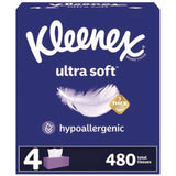 Kleenex® Ultra Soft Facial Tissue, 3-Ply, White, 120/Box, 4 Boxes/Pack, 8 Packs/Carton (KCM54316) Case of 8