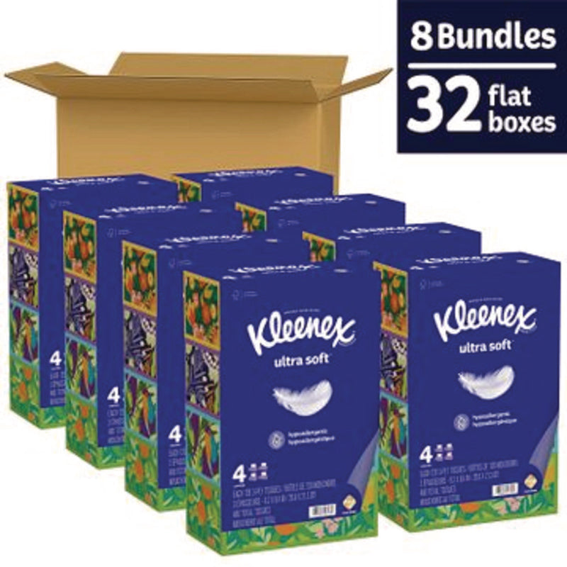 Kleenex® Ultra Soft Facial Tissue, 3-Ply, White, 120/Box, 4 Boxes/Pack, 8 Packs/Carton (KCM54316) Case of 8