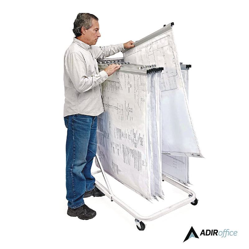 AdirOffice Blueprint Storage Cabinet Rolling Stand, Assorted Document Sizes Accomodated, 27" x 28.5" to 46.5" x 46" to 66", White (ALHI613WHI) Each