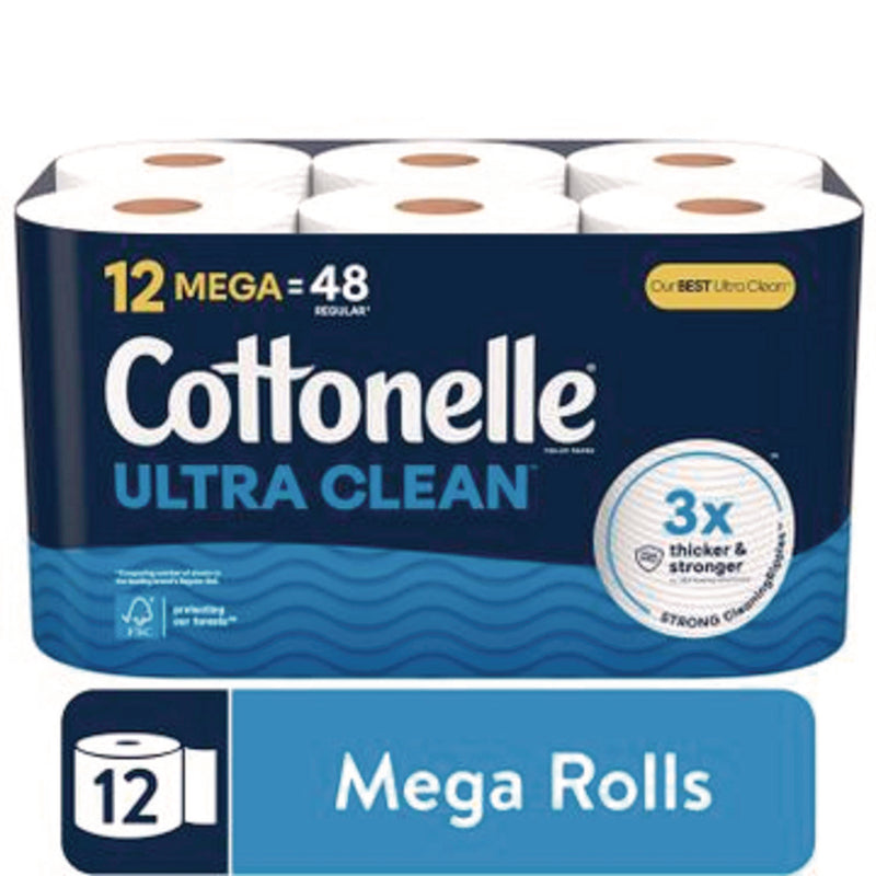 Cottonelle® Ultra CleanCare Toilet Paper, Strong Bath Tissue, Septic Safe, 1-Ply, White, 284 Sheets/Roll, 12 Rolls/Pack, 4 Packs/Carton (KCM55480) Case of 4