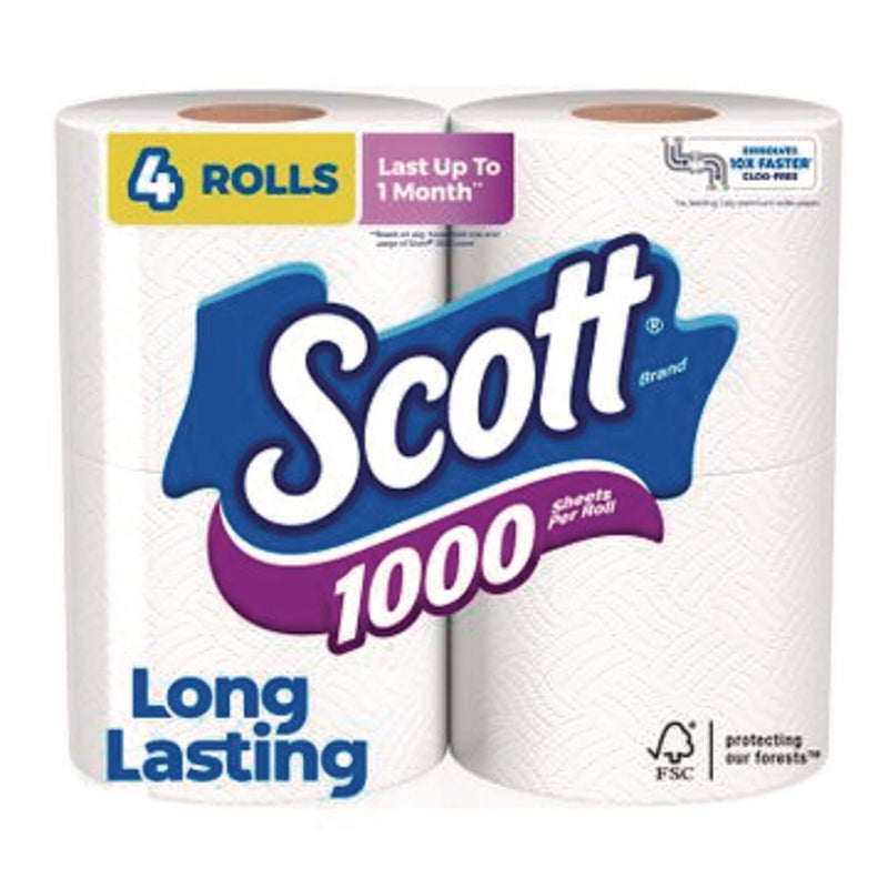 Scott® 1000 Bathroom Tissue, Septic Safe, 1-Ply, White, 1,000 Sheets/Roll, 4 Rolls/Pack, 12 Packs/Carton (KCM10183) Case of 12