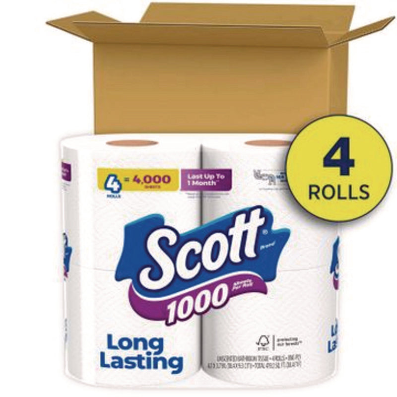 Scott® 1000 Bathroom Tissue, Septic Safe, 1-Ply, White, 1,000 Sheets/Roll, 4 Rolls/Pack, 12 Packs/Carton (KCM10183) Case of 12