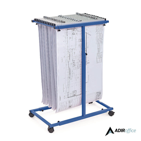 AdirOffice Blueprint Storage Cabinet Steel Vertical Plan Center, Assorted Document Sizes, 15" x 27" to 47.25" x 32.5" to 57", Blue (ALHI614BLU) Each